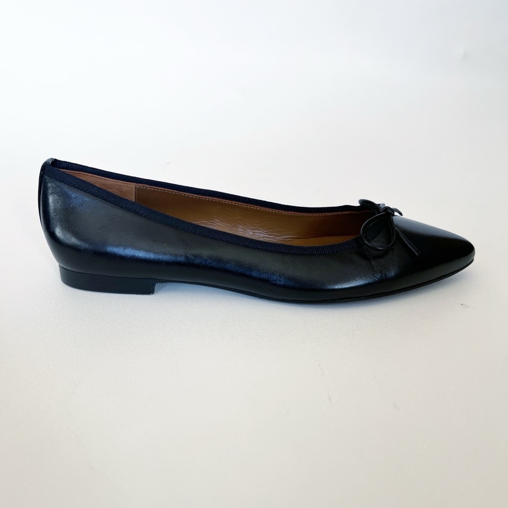 Margaux Black Pointed-Toe Leather Ballet Flats with Bow - Picture 8 of 10